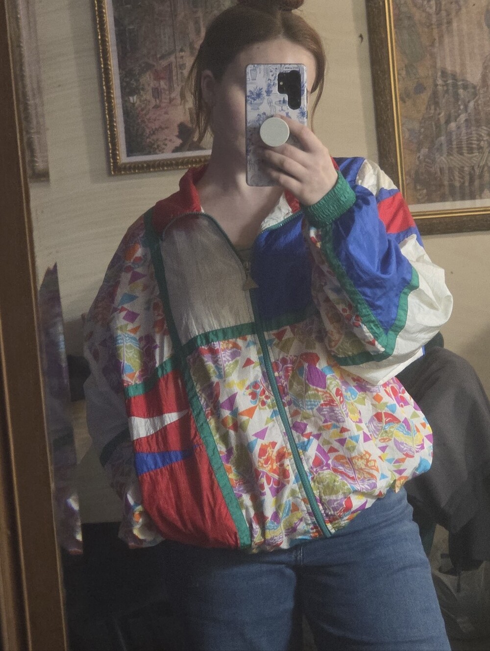 Vintage Casual Isle Colorblock Floral Windbreaker Jacket